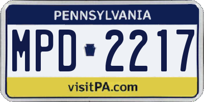 PA license plate MPD2217