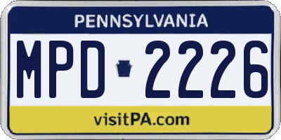 PA license plate MPD2226