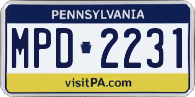 PA license plate MPD2231