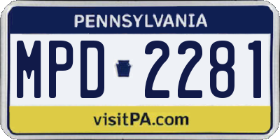 PA license plate MPD2281