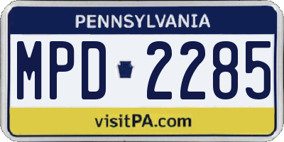 PA license plate MPD2285
