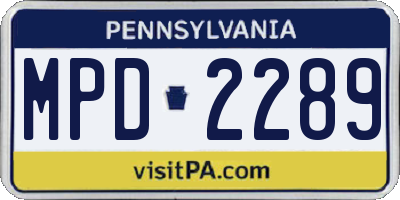 PA license plate MPD2289