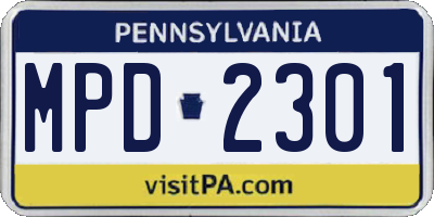 PA license plate MPD2301