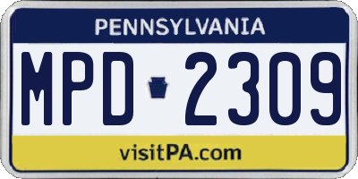 PA license plate MPD2309