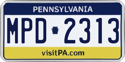 PA license plate MPD2313