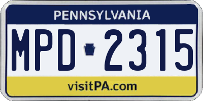 PA license plate MPD2315