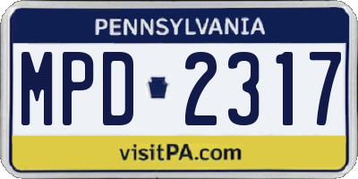 PA license plate MPD2317