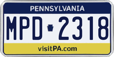 PA license plate MPD2318