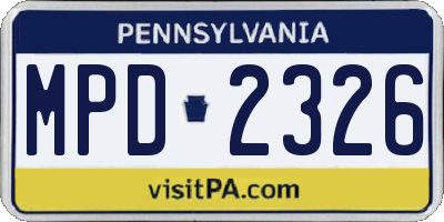 PA license plate MPD2326