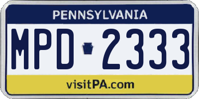 PA license plate MPD2333