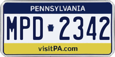 PA license plate MPD2342