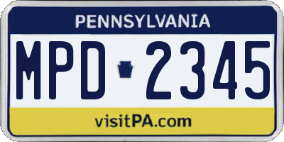 PA license plate MPD2345
