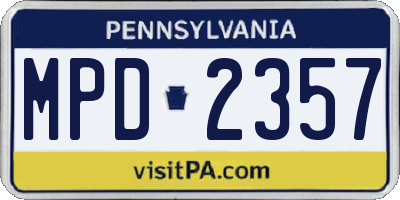 PA license plate MPD2357