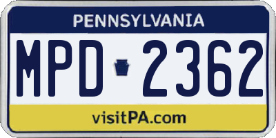 PA license plate MPD2362