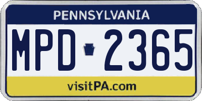 PA license plate MPD2365