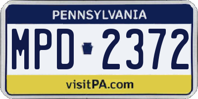PA license plate MPD2372