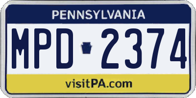 PA license plate MPD2374