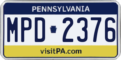 PA license plate MPD2376