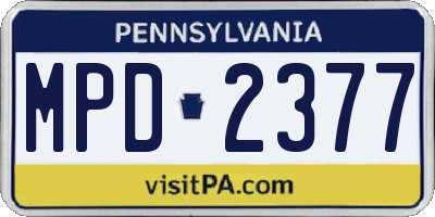 PA license plate MPD2377