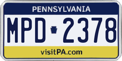 PA license plate MPD2378
