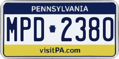 PA license plate MPD2380