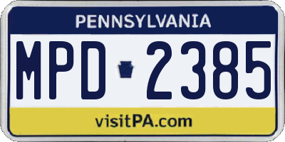 PA license plate MPD2385