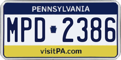 PA license plate MPD2386