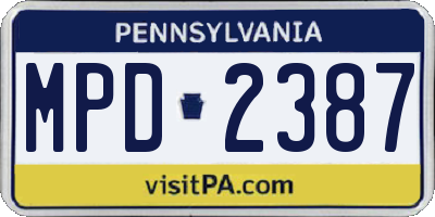 PA license plate MPD2387