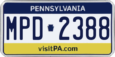 PA license plate MPD2388