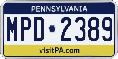 PA license plate MPD2389