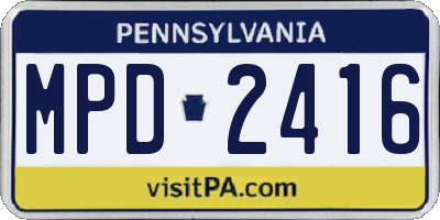 PA license plate MPD2416