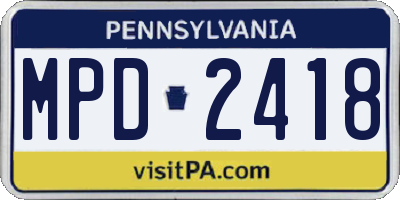 PA license plate MPD2418