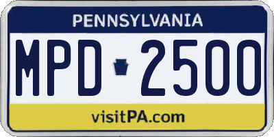 PA license plate MPD2500