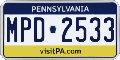 PA license plate MPD2533