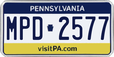 PA license plate MPD2577