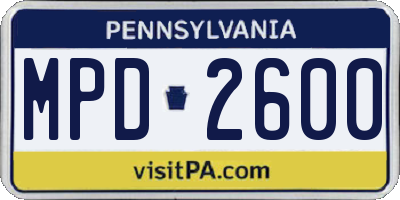 PA license plate MPD2600