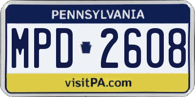 PA license plate MPD2608