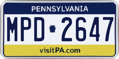 PA license plate MPD2647