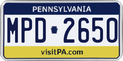 PA license plate MPD2650