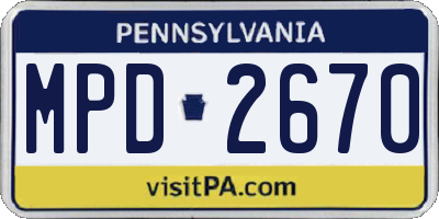 PA license plate MPD2670