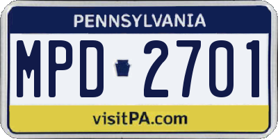 PA license plate MPD2701