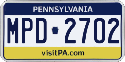 PA license plate MPD2702