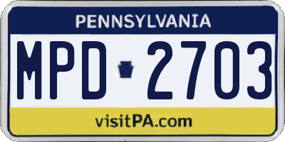 PA license plate MPD2703
