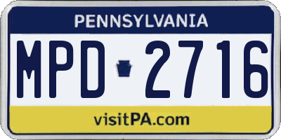 PA license plate MPD2716