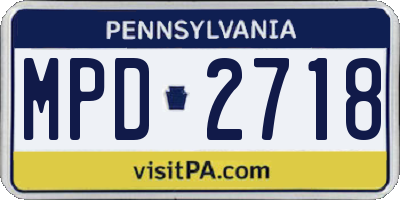PA license plate MPD2718