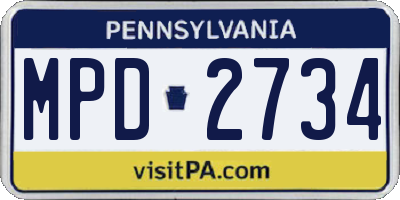 PA license plate MPD2734