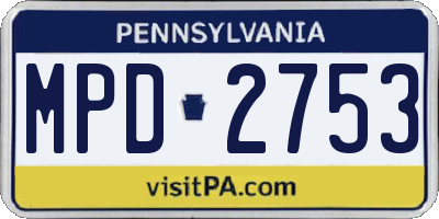PA license plate MPD2753