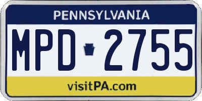 PA license plate MPD2755