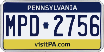 PA license plate MPD2756