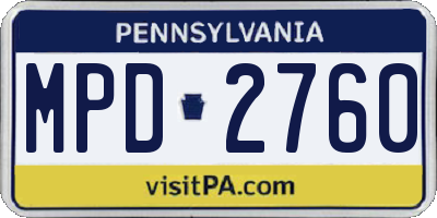 PA license plate MPD2760